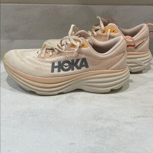 Hoka Bondi 8 Women's Beige and Peach Athletic Shoes